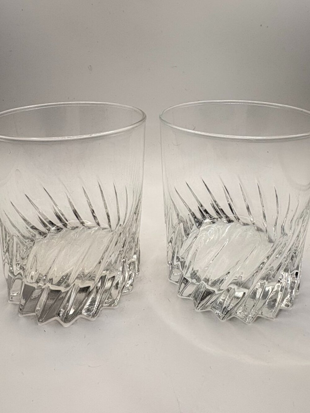 Vintage Clear Swirl Base Rocks Glasses Set of 2 Old Fashioned Whiskey Tumblers